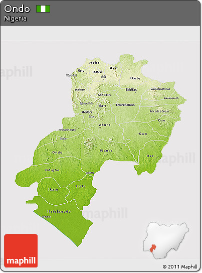 Physical 3D Map of Ondo, cropped outside