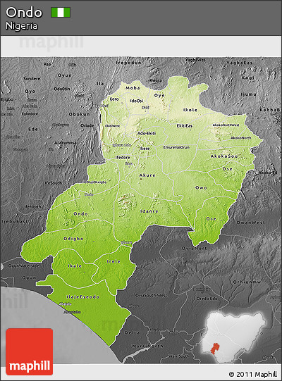 Physical 3D Map of Ondo, darken, desaturated