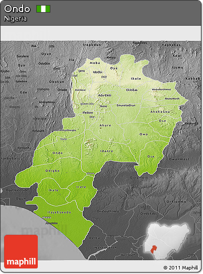 Physical 3D Map of Ondo, darken, desaturated