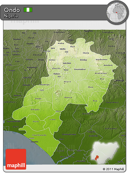 Physical 3D Map of Ondo, darken