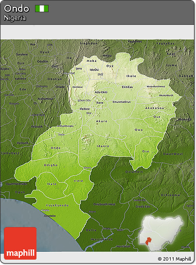 Physical 3D Map of Ondo, darken