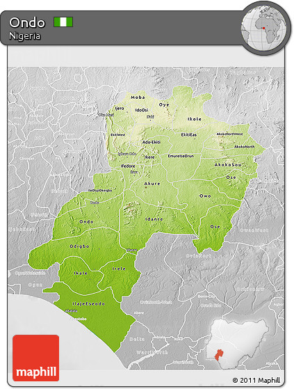 Physical 3D Map of Ondo, lighten, desaturated