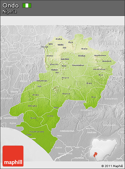 Physical 3D Map of Ondo, lighten, desaturated