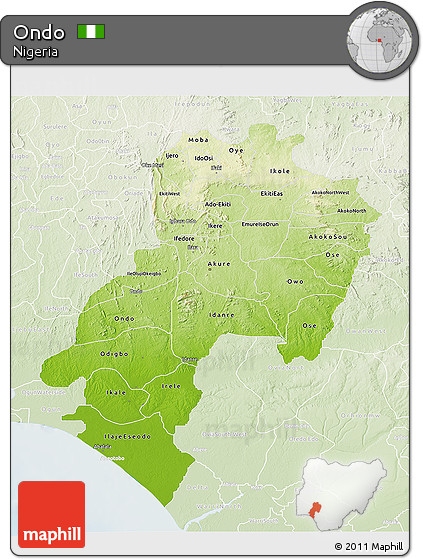 Physical 3D Map of Ondo, lighten