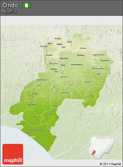 Physical 3D Map of Ondo, lighten