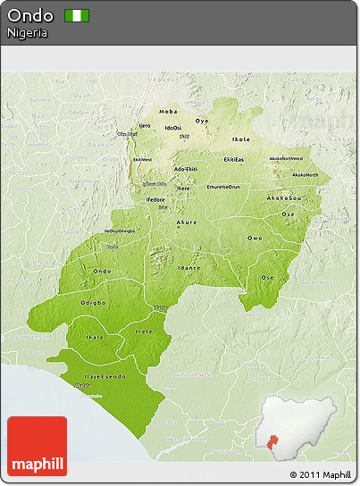 Physical 3D Map of Ondo, lighten
