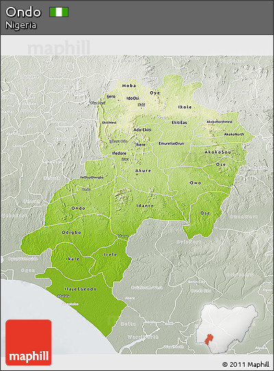 Physical 3D Map of Ondo, lighten, semi-desaturated
