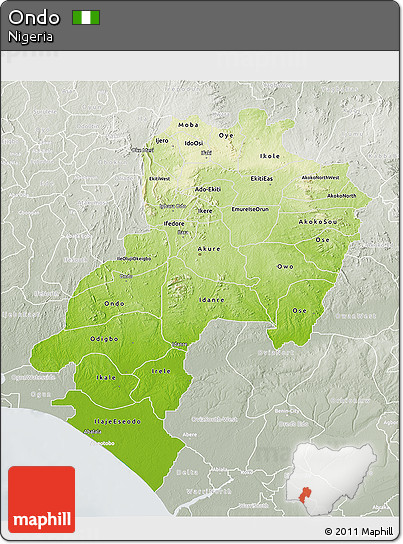Physical 3D Map of Ondo, lighten, semi-desaturated