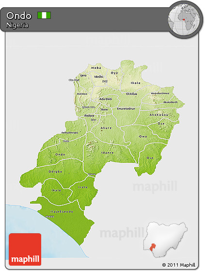 Physical 3D Map of Ondo, single color outside