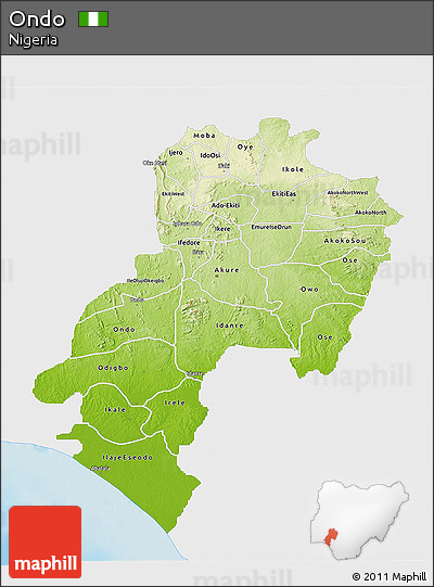 Physical 3D Map of Ondo, single color outside