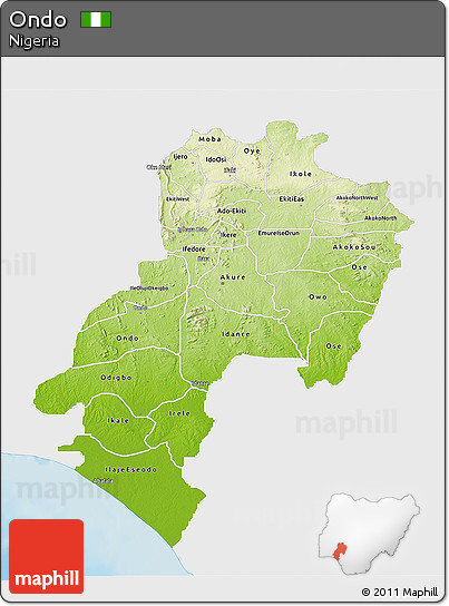 Physical 3D Map of Ondo, single color outside