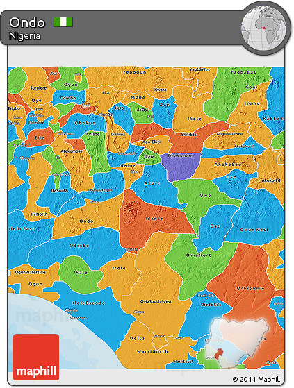 Political 3D Map of Ondo