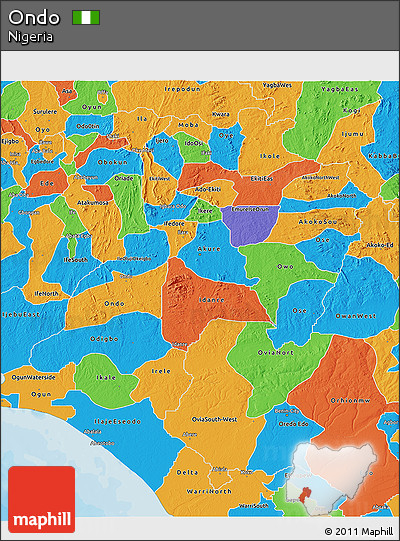Political 3D Map of Ondo
