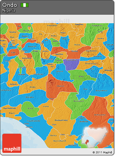 Political 3D Map of Ondo