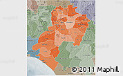 Political Shades 3D Map of Ondo, semi-desaturated