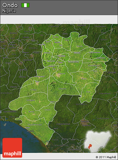 Satellite 3D Map of Ondo, darken