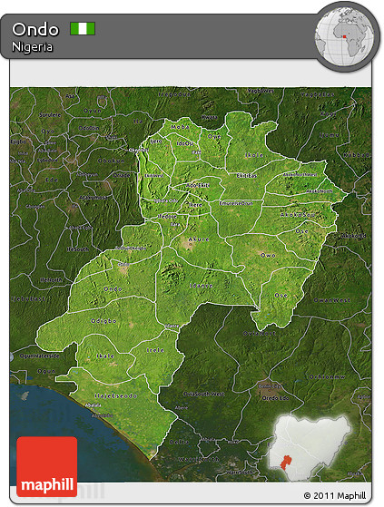 Satellite 3D Map of Ondo, darken