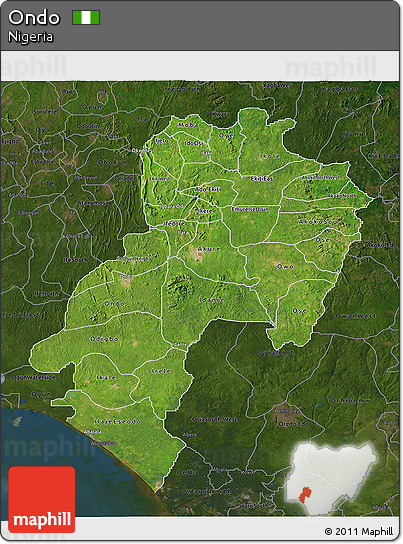 Satellite 3D Map of Ondo, darken