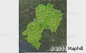 Satellite 3D Map of Ondo, darken, semi-desaturated