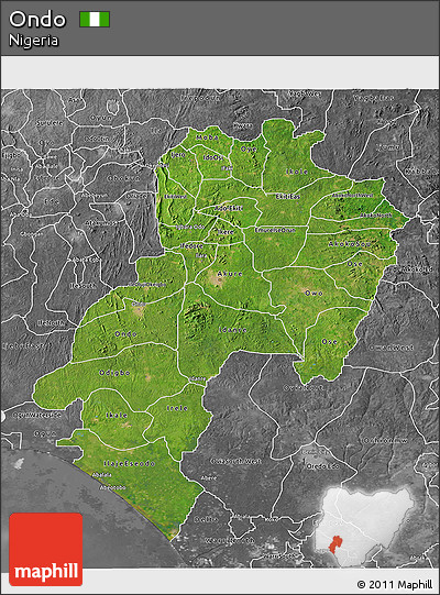 Satellite 3D Map of Ondo, desaturated