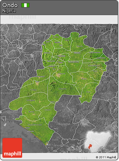 Satellite 3D Map of Ondo, desaturated