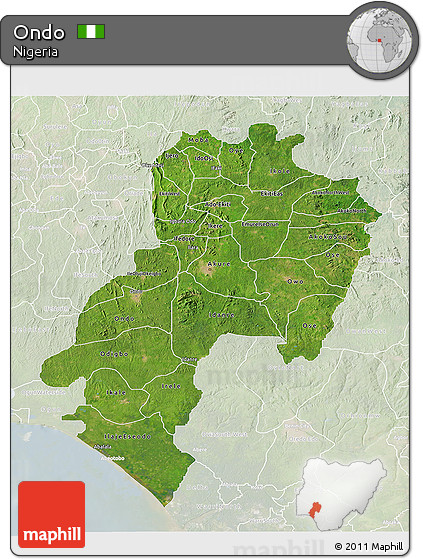 Satellite 3D Map of Ondo, lighten