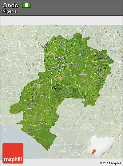 Satellite 3D Map of Ondo, lighten