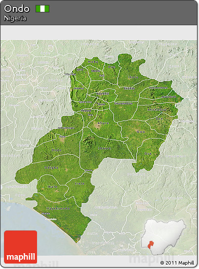 Satellite 3D Map of Ondo, lighten