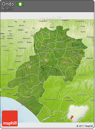 Satellite 3D Map of Ondo, physical outside