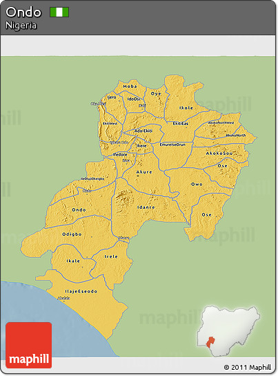 Savanna Style 3D Map of Ondo, single color outside