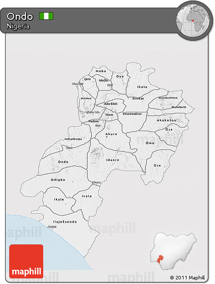 Silver Style 3D Map of Ondo, single color outside