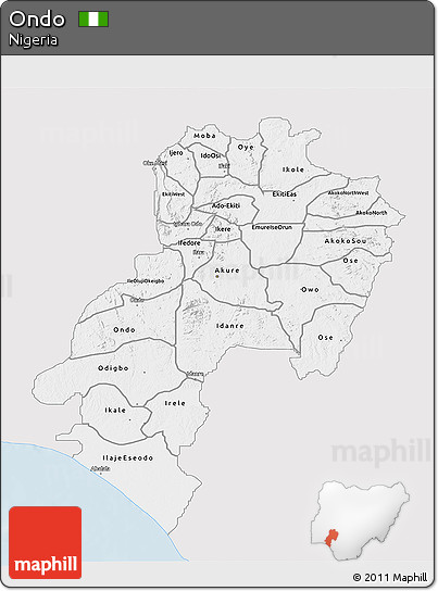 Silver Style 3D Map of Ondo, single color outside