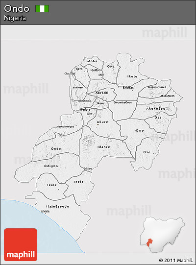 Silver Style 3D Map of Ondo, single color outside