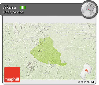 Physical 3D Map of Akure, lighten