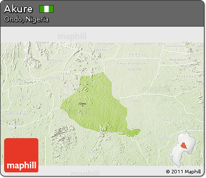Physical 3D Map of Akure, lighten