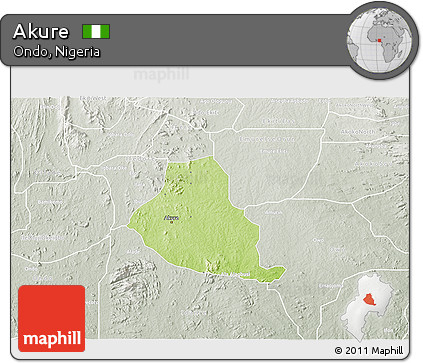 Physical 3D Map of Akure, lighten, semi-desaturated