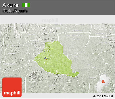 Physical 3D Map of Akure, lighten, semi-desaturated