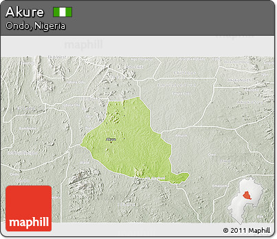 Physical 3D Map of Akure, lighten, semi-desaturated