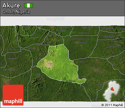 Satellite 3D Map of Akure, darken