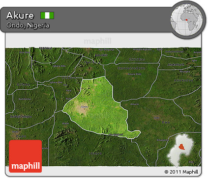 Satellite 3D Map of Akure, darken