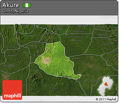 Satellite 3D Map of Akure, darken
