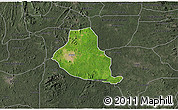 Satellite 3D Map of Akure, darken, semi-desaturated