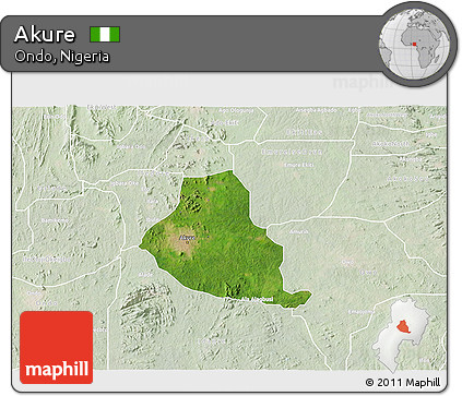 Satellite 3D Map of Akure, lighten