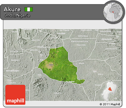 Satellite 3D Map of Akure, lighten, semi-desaturated
