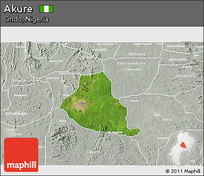 Satellite 3D Map of Akure, lighten, semi-desaturated