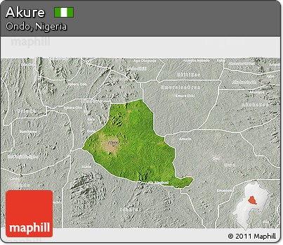 Satellite 3D Map of Akure, lighten, semi-desaturated