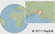 Savanna Style Location Map of Akure, highlighted parent region, hill shading