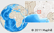 Shaded Relief Location Map of Akure, highlighted country