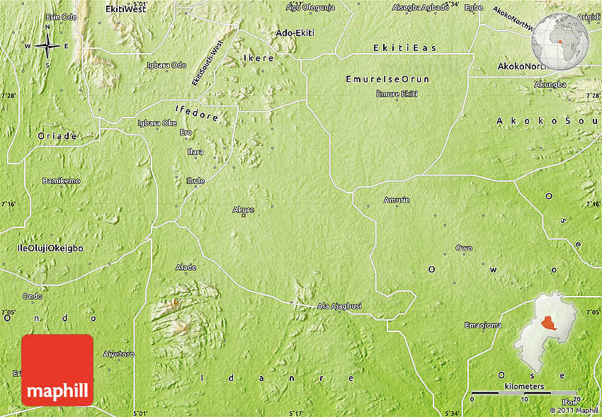 Physical Map of Akure