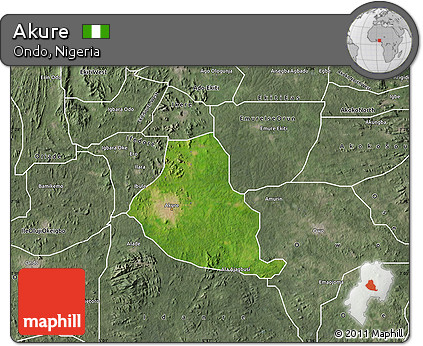 Satellite Map of Akure, semi-desaturated
